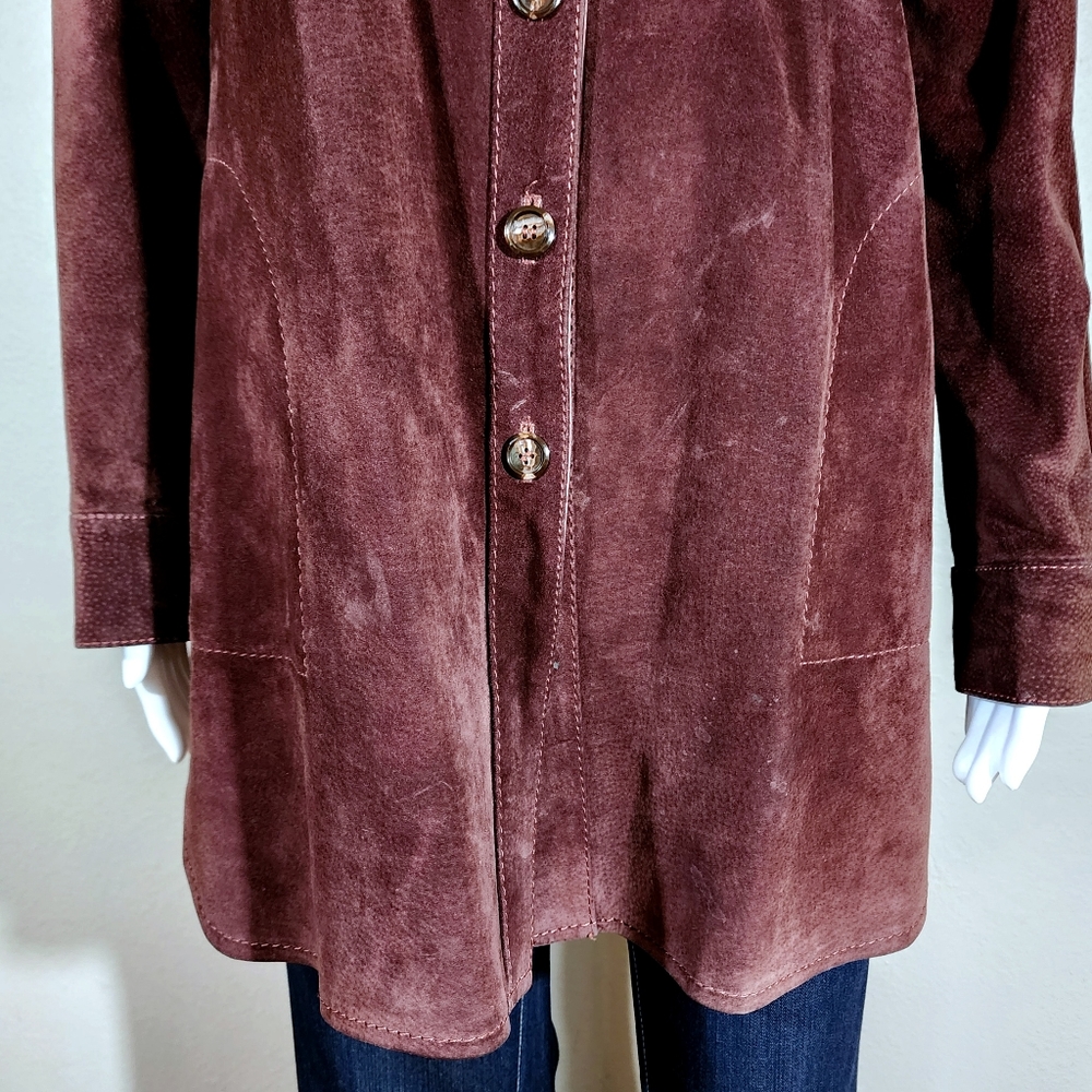 VTG FOX RUN Burgundy Brown Suede Leather Button Down Shirt Jacket - Picture 3 of 15